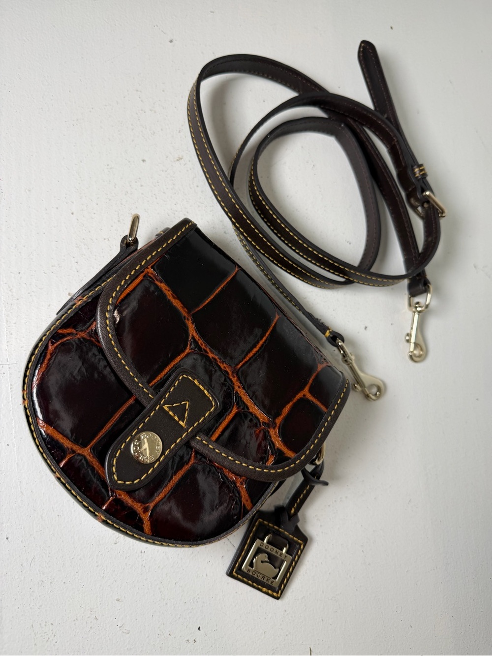 Dooney & Bourke Small Brown Croc Embossed Leather Crossbody Shoulder Bag
